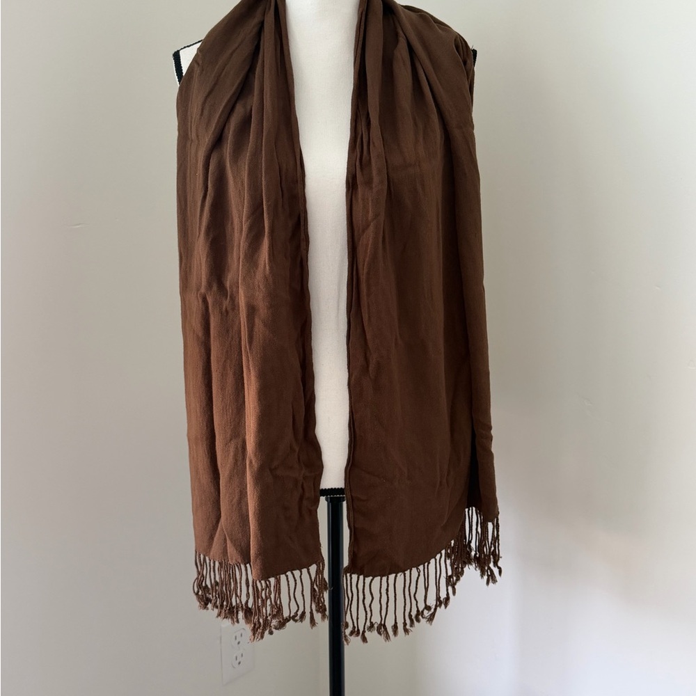 Brown Fringe Pashmina-Style Scarf